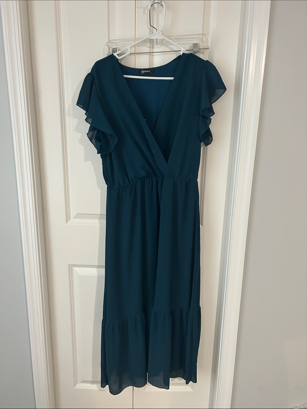Amazon Teal Ruffle-Sleeve Wrap Maxi Dress
